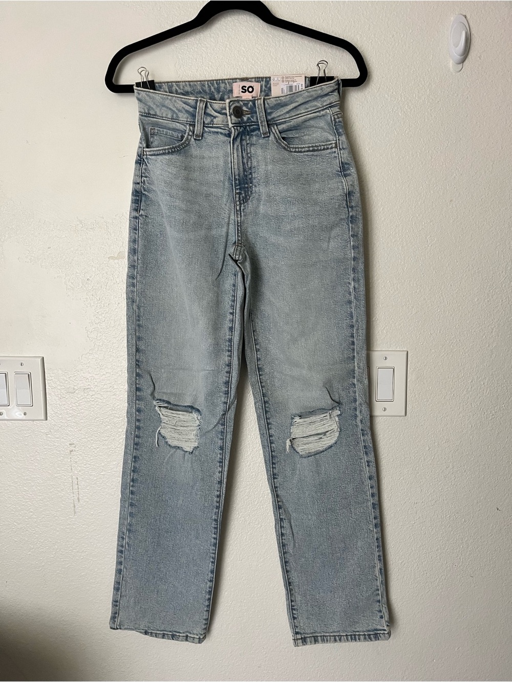 SO Light Blue High-Rise Straight Leg Ripped Jeans